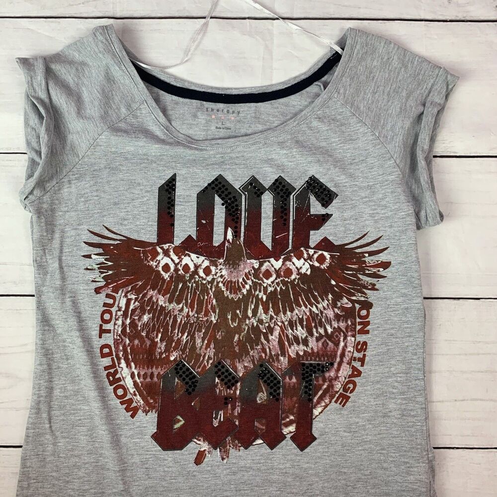 t-shirt top Biker Moto large grey studs comfort cotton summer casual Brown Love